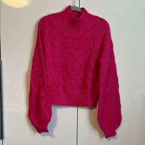 ASTR Fuchsia Textured Turtleneck Knitted Wool Alpaca Blend Sweater, Size M
